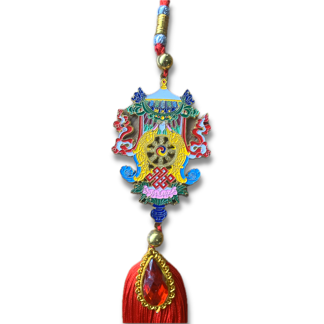 Eight Auspicious symbols hanger with tassel Tibetan Emporium