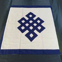Load image into Gallery viewer, Table cloth square dark blue endless knot front