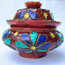 Load image into Gallery viewer, resin bowl dark purple with stone patched stone front