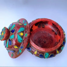 Load image into Gallery viewer, resin bowl dark purple with stone patched stone lid open 2