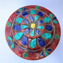 Load image into Gallery viewer, resin bowl dark purple with stone patched stone top view