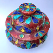 Load image into Gallery viewer, resin bowl dark purple with stone patched stone top