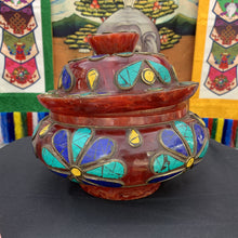Load image into Gallery viewer, resin bowl dark purple with stone patched stone example