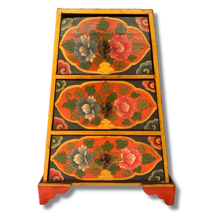 Tibetan Style Triangle 3 Drawers Side Table - Orange