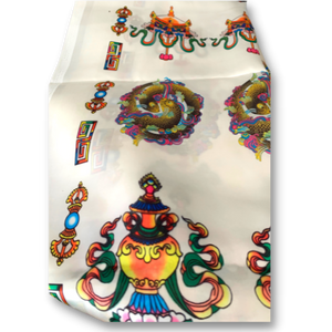 Multi-Coloured Auspicious Symbols Offering Scarf (Khata) - Premium 2.5m