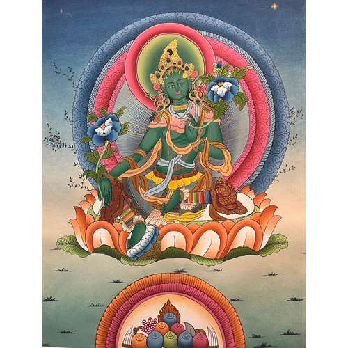 Green Tara - Hand-painted Thangka