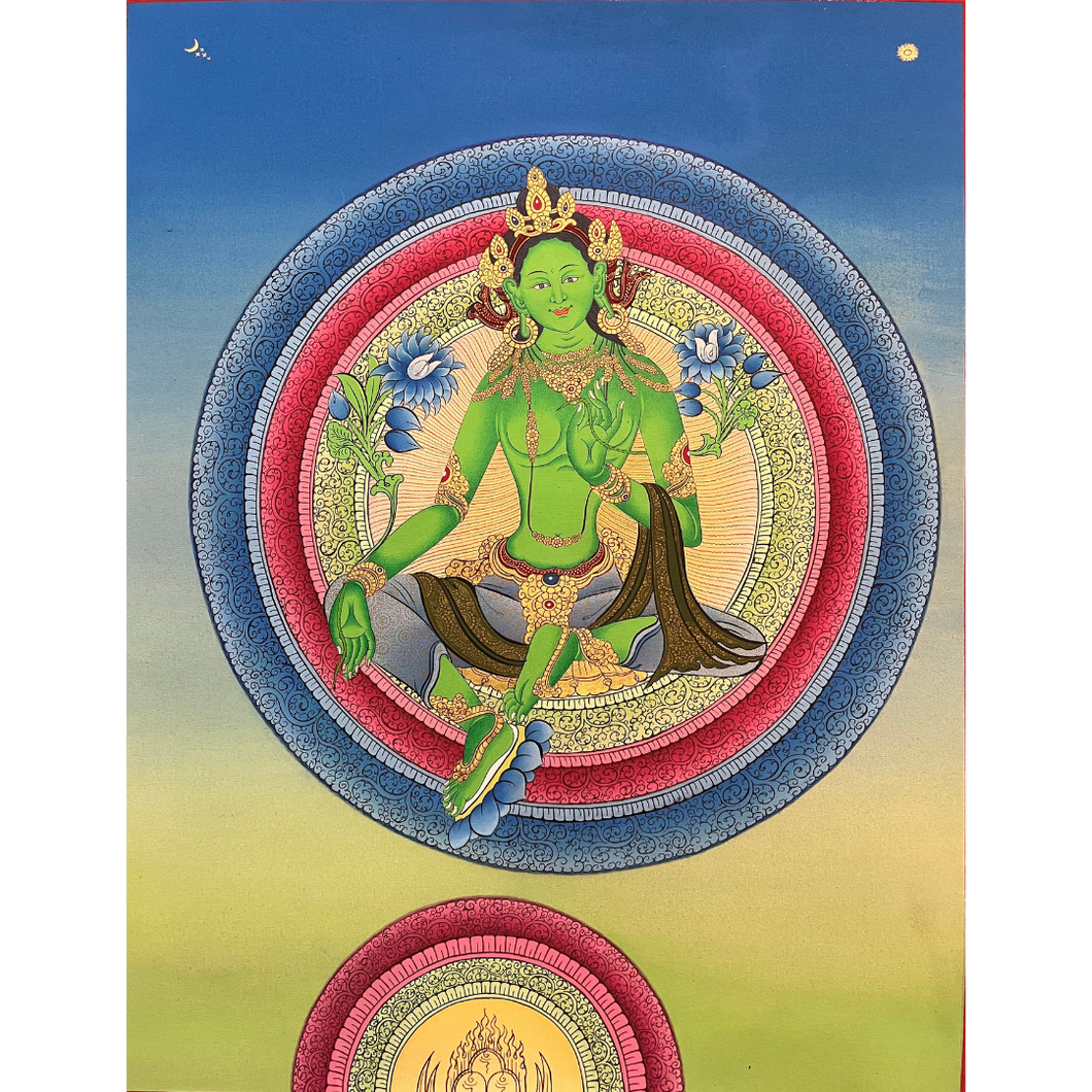 Green Tara - Hand-painted Thangka