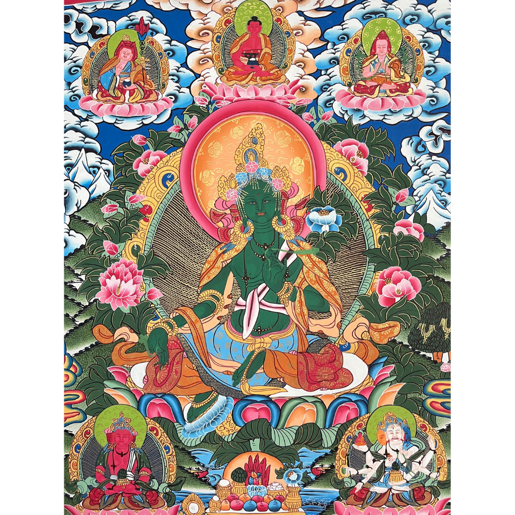 Green Tara - Hand-painted Thangka