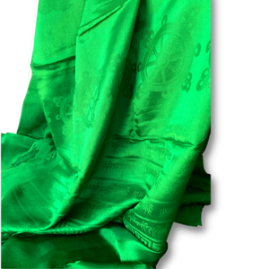 Green Auspicious Symbols Offering Scarf (Khata) 2.5m