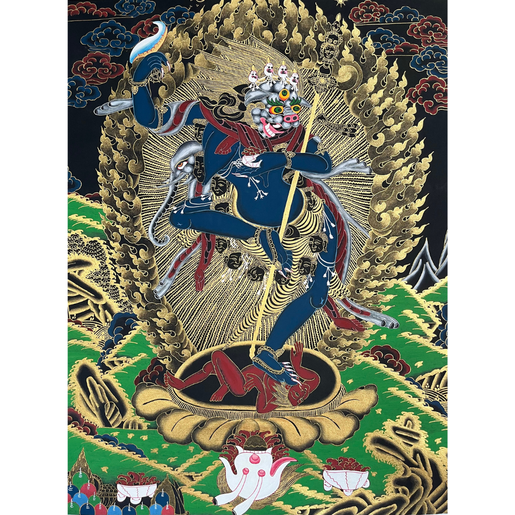 Singhamuka or Lion-Faced Dakini - Hand-painted Thangka