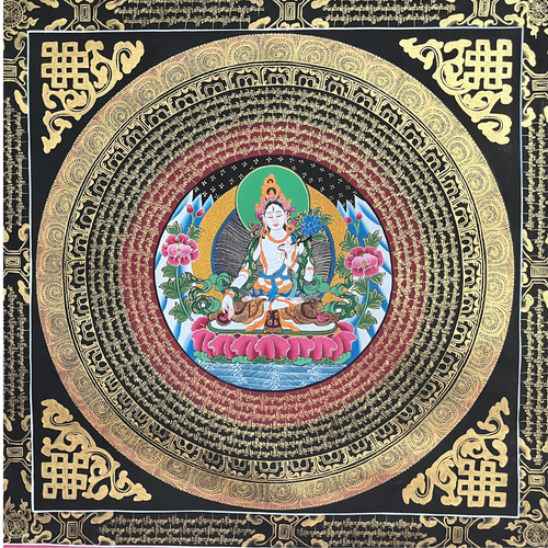 White Tara Mandala - Hand-painted Thangka