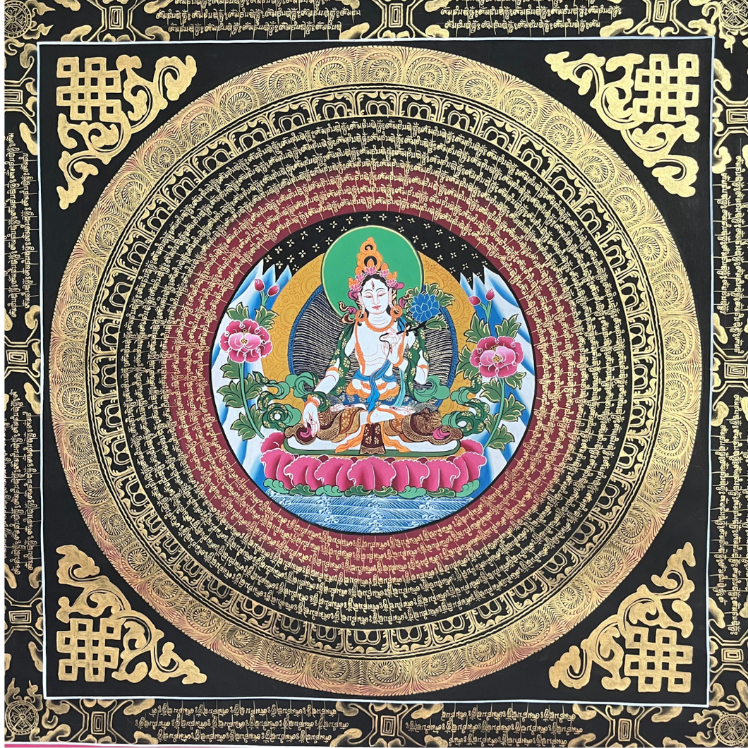 White Tara Mandala - Hand-painted Thangka