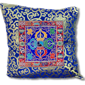 Double Vajra (Dorje) Blue Brocade Cushion Cover