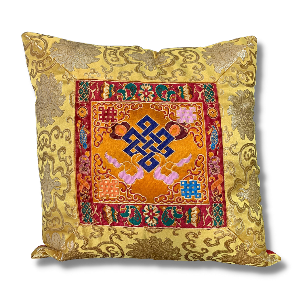 Endless Knot Yellow Brocade Cushion Cover