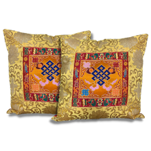 Load image into Gallery viewer, Endless Knot Yellow Brocade Cushion Cover