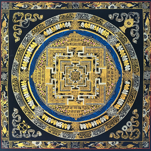 OM Syllable Mandala Thangka - Silver & Gold