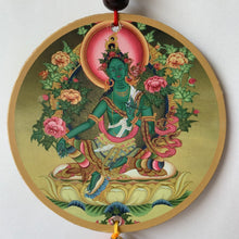 Load image into Gallery viewer, Hanger Green Tara Print Wood Hanger with Tara Mantra close up