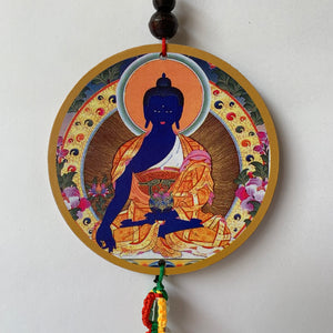 Hanger Medicine Buddha Print Wood Hanger with Mantra front close up