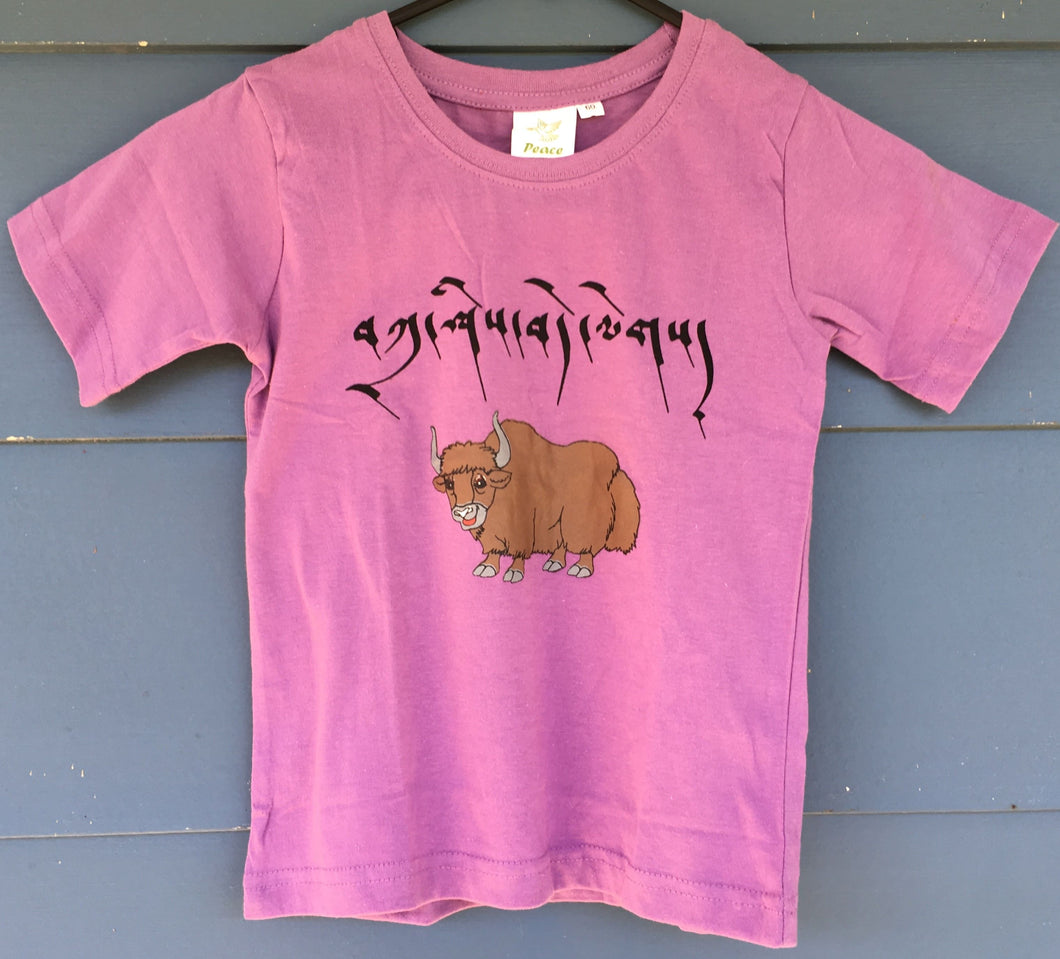 Children's T-Shirt tashi delek yak print purple