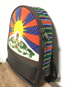 Tibetan Flag Children's Backpack Chocolate brown imitation leather side