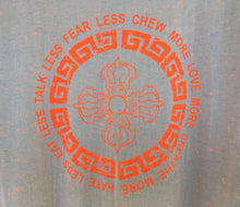Load image into Gallery viewer, Orange double vajra print white flecked t-shirt close up