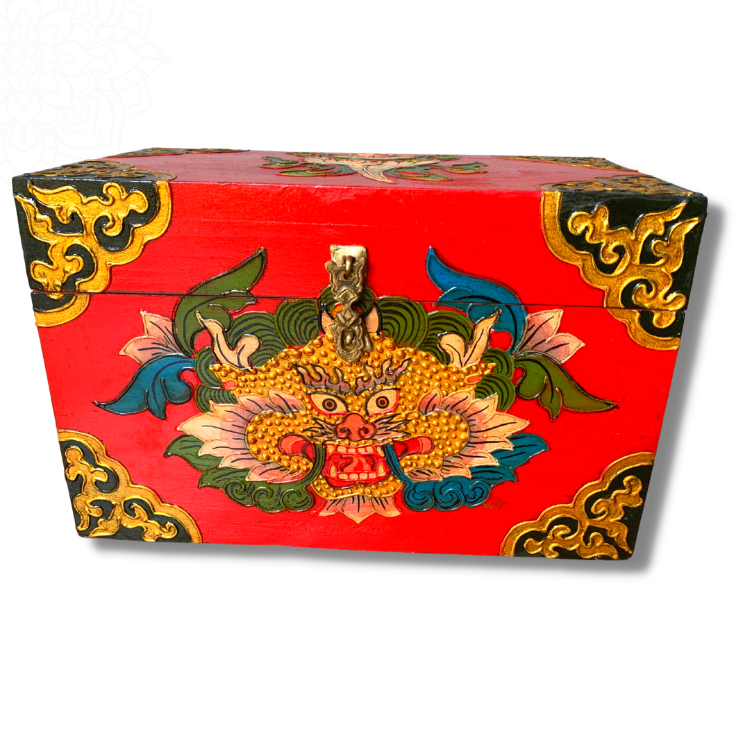 Tibetan Treasure Box Powerful Dragon - Red