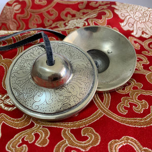 Meditation Cymbals- Engraved Mani Mantra -reduced