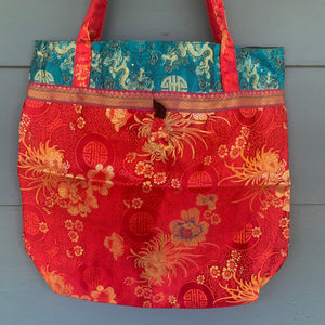 Tote Bag - Flower & Shou Brocade ~ Red