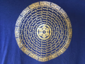 Mani Mandala dark blue t-shirt close up