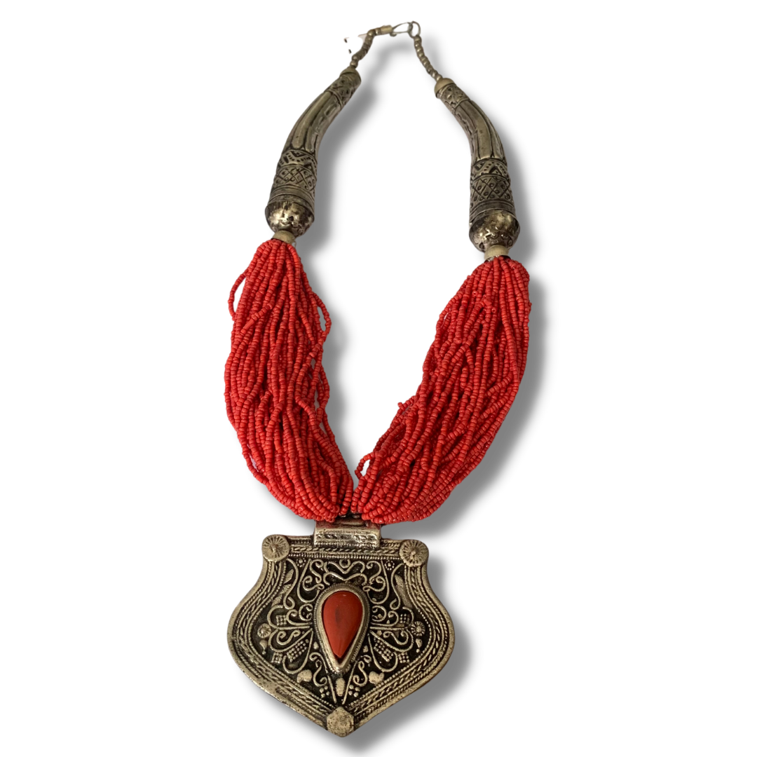 Silver Plated Red Bead Necklace Tibetan Emporium