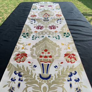 table runner white brocade norbu close up
