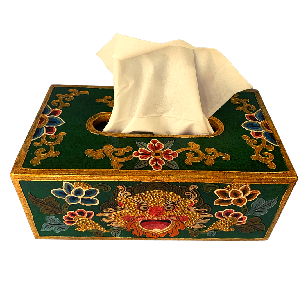 Tibetan Style Tissue Box Holder - Green