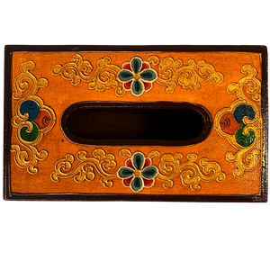 Tibetan Style Tissue Box Holder - Yellow